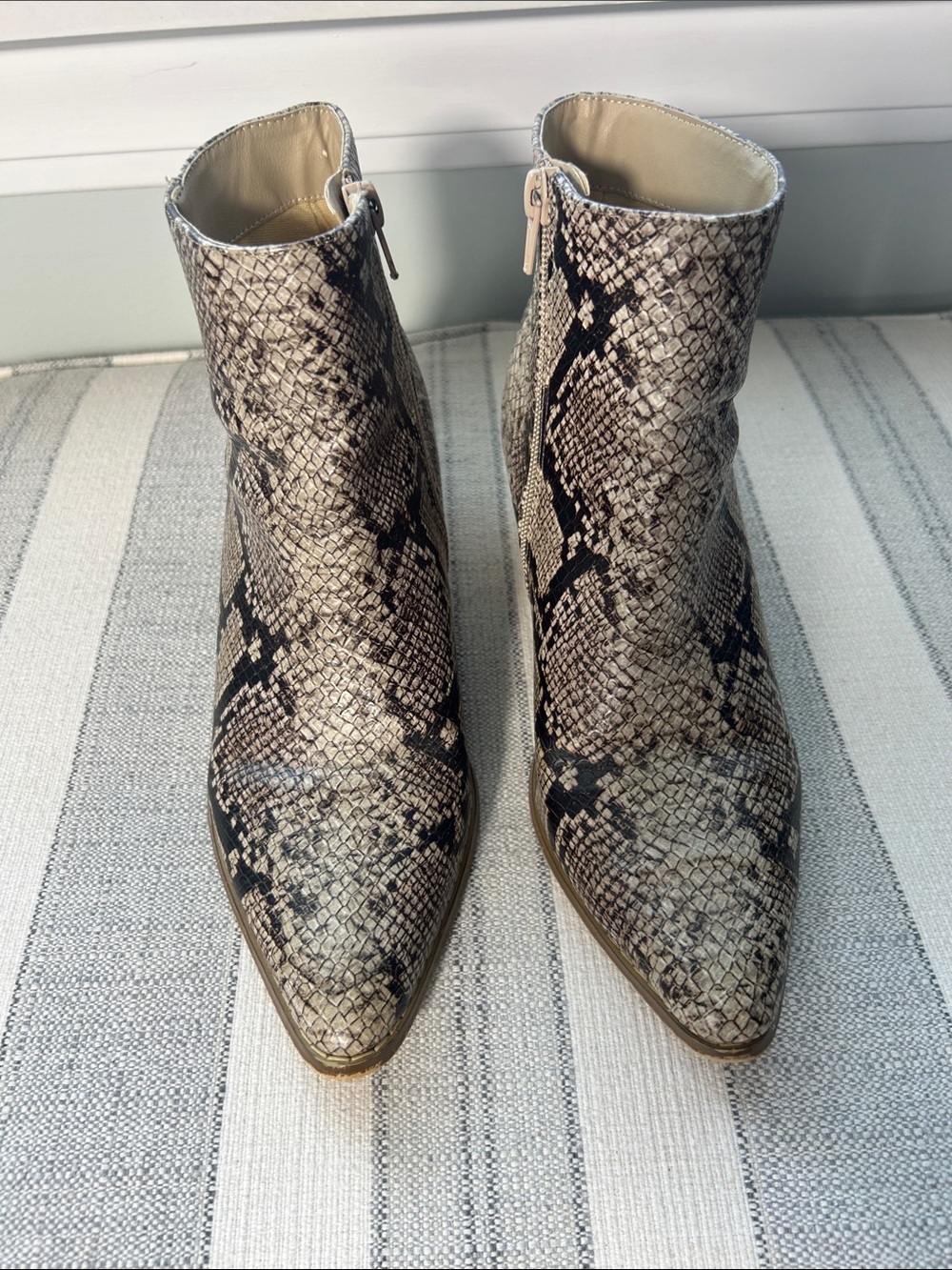 Coconuts by Matisse Snake-Print Pointed Toe Ankle Boots in Beige Size 6.5